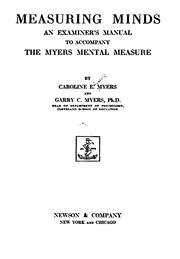 Cover of: Measuring minds: an examiner's manual to accompany the Myers mental measure