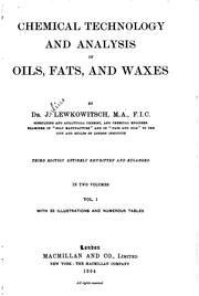 Cover of: Chemical technology and analysis of oils, fats, and waxes