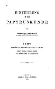 Cover of: Einführung in die papyrus-kunde