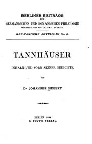 Cover of: Tannhäuser: Inhalt und Form seiner Gedichte.