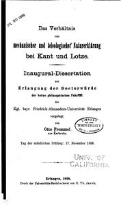 Cover of: Das Verhältnis von mechanischer und teleologischer Naturerklärung bei Kant und Lotze 