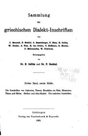 Cover of: Sammlung der griechischen Dialekt-Inschriften by von F. Bechtel, A. Bezzenberger [u. a.] Herausgegeben von Dr. Hermann Collitz.