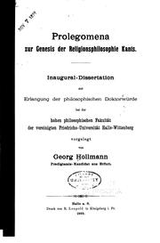 Cover of: Prolegomena zur Genesis der Religionsphilosophie Kants 