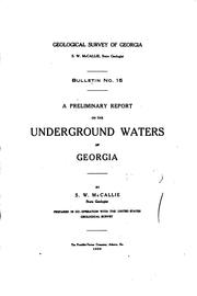 Cover of: A preliminary report on the underground waters of Georgia