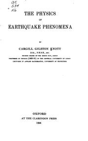 Cover of: physics of earthquake phenomena | Cargill Gilston Knott
