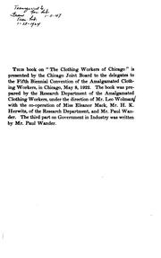 Cover of: The clothing workers of Chicago, 1910-1922 by Amalgamated Clothing Workers of America. Research Dept.