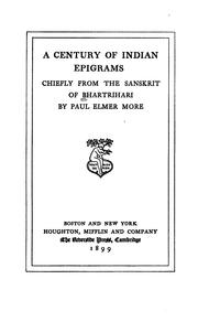 Cover of: A century of Indian epigrams by Bhartr̥hari.