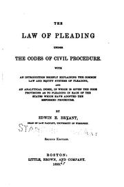 Cover of: The law of pleading under the codes of civil procedure. by Edwin E. Bryant