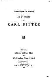 Cover of: Proceedings at the meeting in memory of Karl Bitter | 