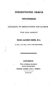 Cover of: Inscriptiones graecae vetustissimae by Rose, Hugh James