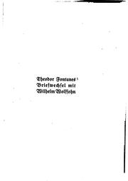 Cover of: Theodor Fontanes Briefwechsel mit Wilhelm Wolfsohn