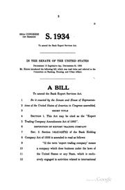 Cover of: Export Trading Company Amendments Act of 1985: hearing before the Subcommittee on International Finance and Monetary Policy of the Committee on Banking, Housing, and Urban Affairs, United States Senate, Ninety-ninth Congress, second session, on S. 1934, to amend the Bank Export Services Act, June 17, 1986.