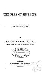 Cover of: The plea of insanity in criminal cases by Forbes Winslow