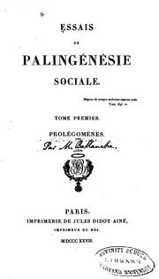 Cover of: Essais de palingénésie sociale.