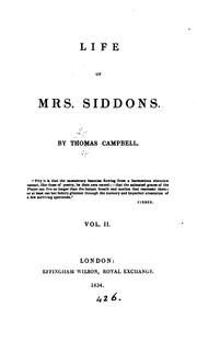 Cover of: Life of Mrs. Siddons. by Thomas Campbell