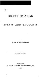 Cover of: Robert Browning; essays and thoughts by John Trivett Nettleship