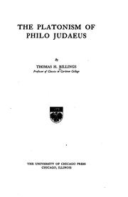 The Platonism of Philo Judaeus by Thomas Henry Billings