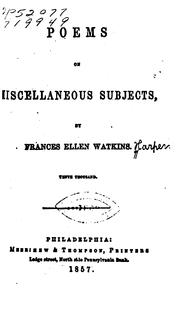 Cover of: Poems on miscellaneous subjects by Frances Ellen Watkins Harper