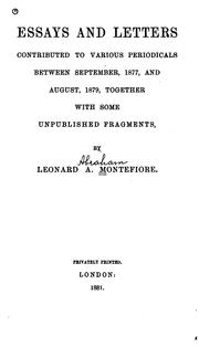 Cover of: Essays and letters contributed to various periodicals between September 1877 and August 1879, together with some unpublished fragments.