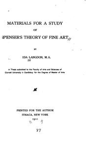 Cover of: Materials for a study of Spenser's theory of fine art. by Ida Langdon, Ida Langdon