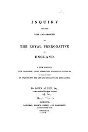 Cover of: Inquiry into the rise and growth of the royal prerogative in England.