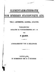 Cover of: Elementarmathematik vom höheren Standpunkte aus.