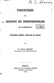 Cover of: Forschungen zur Geschichte des Erkenntnisproblems im Altertum: Protagoras, Demokrit, Epikur und die Skepsis.