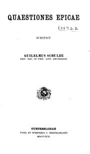 Cover of: Quaestiones epícae by Schulze, Wilhelm