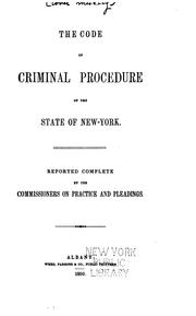 Cover of: The code of criminal procedure of the State of New York