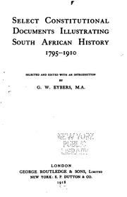 Cover of: Select constitutional documents illustrating South African history, 1795-1910.