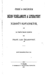 Cover of: Čtení o počátcích dějin vzdělanosti a literatury národúv slovanských.