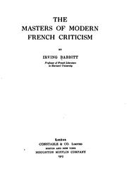 Cover of: The masters of modern French criticism. by Irving Babbitt