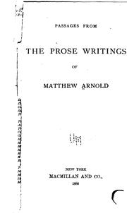 Cover of: Passages from the prose writings of Matthew Arnold