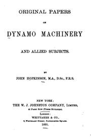 Cover of: Original papers on dynamo machinery and allied subjects.