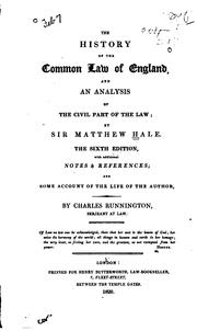 Cover of: The history of the common law of England by Sir Matthew Hale