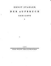 Cover of: Der Aufbruch by Ernst Stadler