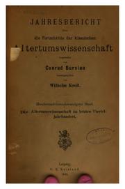 Cover of: Die Alterumswissenschaft im letzen Vierteljahrhundert