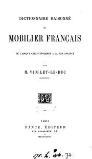 Cover of: Dictionnaire raisonné du mobilier français de l'époque carlovingienne à la renaissance