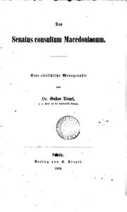 Cover of: Das Senatus consultum macedonianum. by Gustav Dietzel