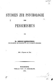 Cover of: Studien zur Psychologie des Pessimismus by Arnold Kowalewski