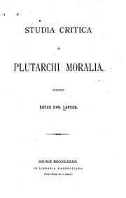 Cover of: Studia critica in Plutarchi Moralia.