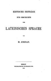 Cover of: Kritische beiträge zur geschichte der lateinischen sprache