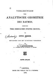 Cover of: Vorlesungen über analytische geometrie des raumes: insbesondere über oberflächen zweiter ordnung