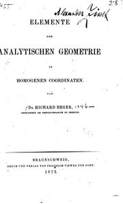 Cover of: Elemente der analytischen Geometrie in homogenen Coordinaten.