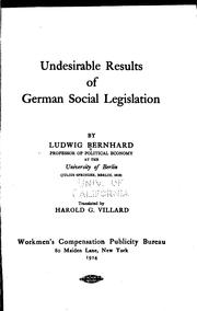 Cover of: Undesirable results of German social legislation