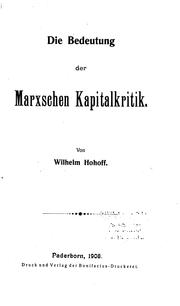 Cover of: Die Bedeutung der Marxschen Kapitalkritik.