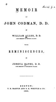 Cover of: Memoir of John Codman, D. D.