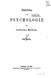 Cover of: Einleitung in die psychologie nach kritischer methode.