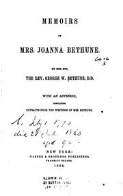 Cover of: Memoirs of Mrs. Joanna Bethune by George W. Bethune