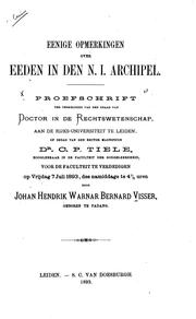 Cover of: Eenige opmerkingen over eeden in den N. I. archipel by Johan Hendrik Warnar Bernard Visser